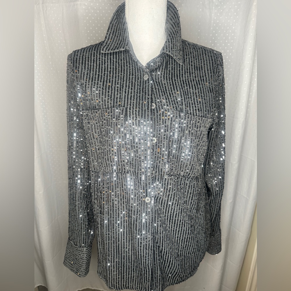 Silver Sequin Anthropologie Top